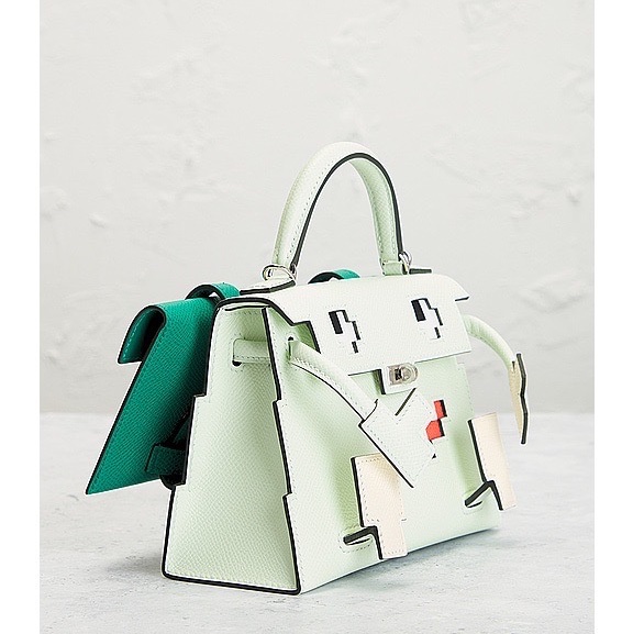 HERMES 愛馬仕 Kelly Dole馬賽克娃娃 肩背/手提包(氣泡綠/銀釦/W刻)-3