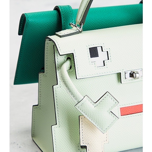 HERMES 愛馬仕 Kelly Dole馬賽克娃娃 肩背/手提包(氣泡綠/銀釦/W刻)-4