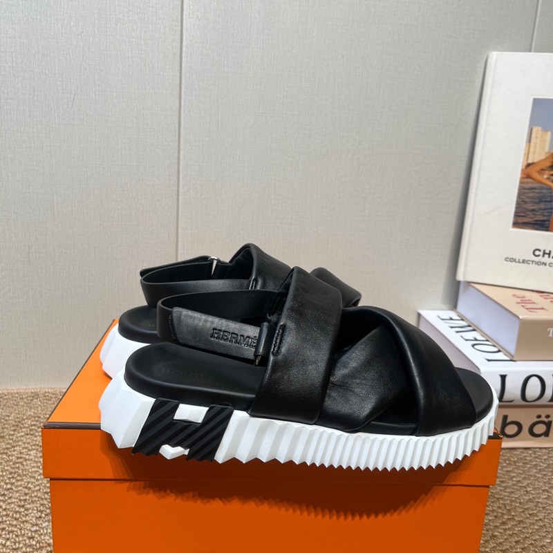 Hermes 愛馬仕  Electric 魔術貼休閒 一字帶涼鞋 黑色 38碼-1