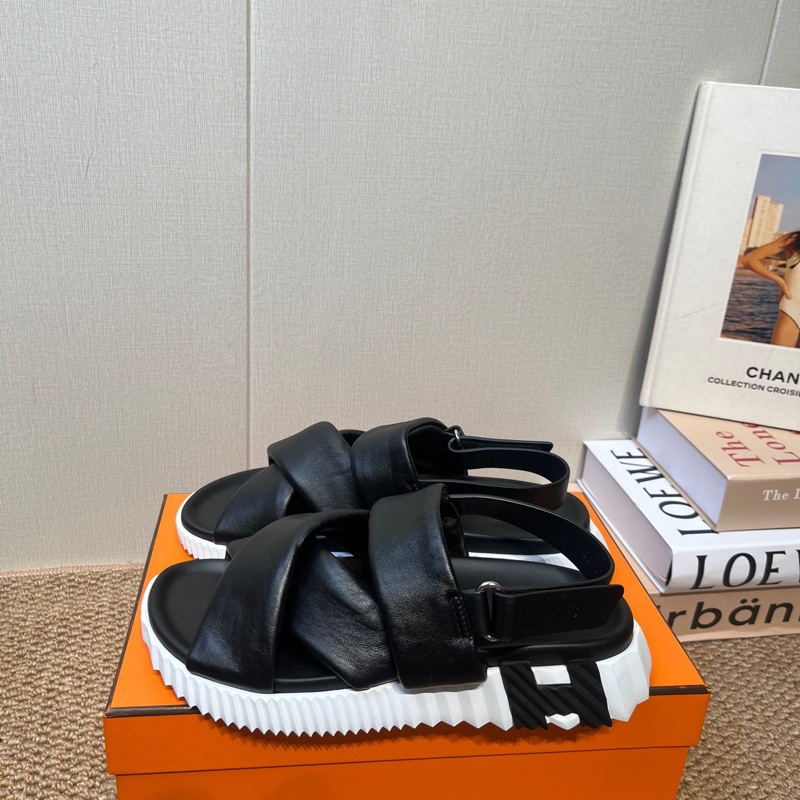 Hermes 愛馬仕  Electric 魔術貼休閒 一字帶涼鞋 黑色 38碼-2