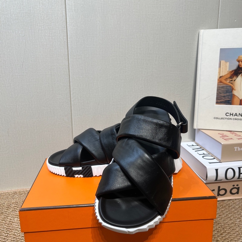 Hermes 愛馬仕  Electric 魔術貼休閒 一字帶涼鞋 黑色 38碼-4