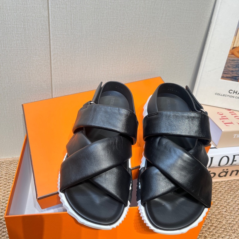 Hermes 愛馬仕  Electric 魔術貼休閒 一字帶涼鞋 黑色 38碼-5