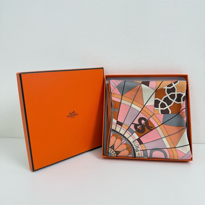 Hermes/愛馬仕 Rose de Campagne桑蠶絲絲巾65*65cm-0