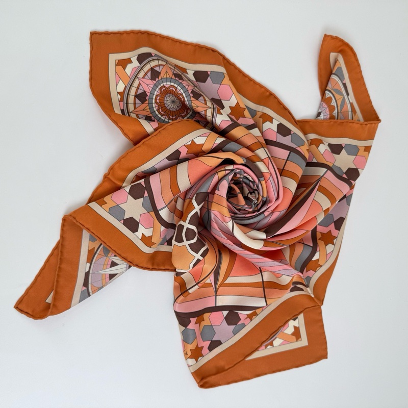 Hermes/愛馬仕 Rose de Campagne桑蠶絲絲巾65*65cm-4