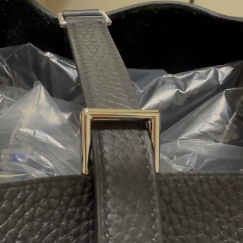 Hermes愛馬仕 pocotin 22 菜籃子 黑銀 stamp G (全新)-9