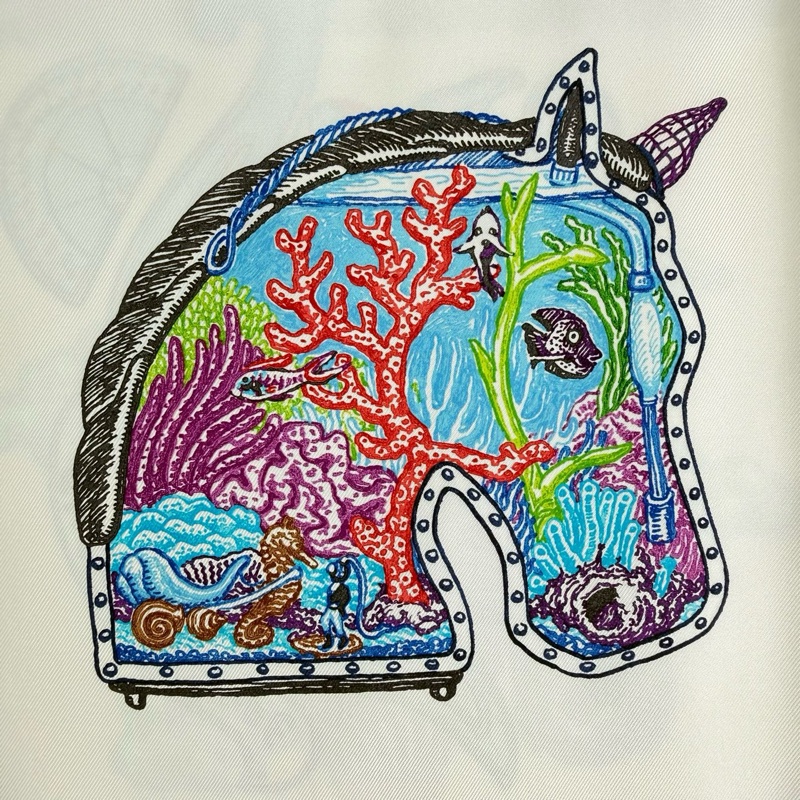 HERMES/愛馬仕 桑蠶絲絲巾 全新帶盒帶標90*90-4