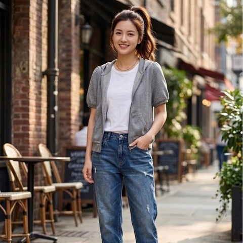 BURBERRY 藍標 灰色戰馬拉鏈棉毛短袖外套