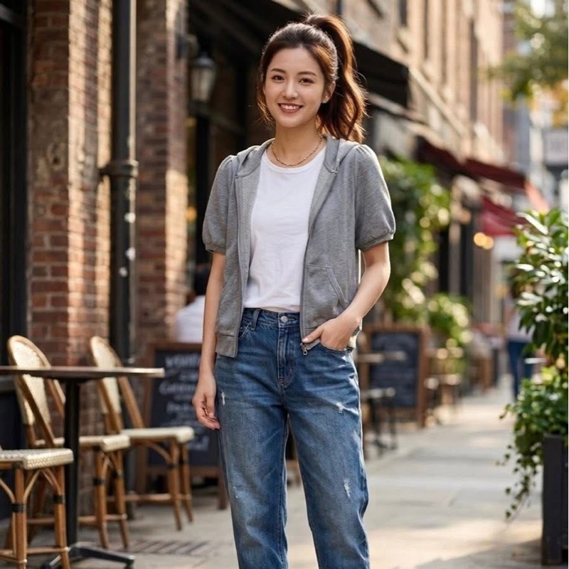 BURBERRY 藍標 灰色戰馬拉鏈棉毛短袖外套-0