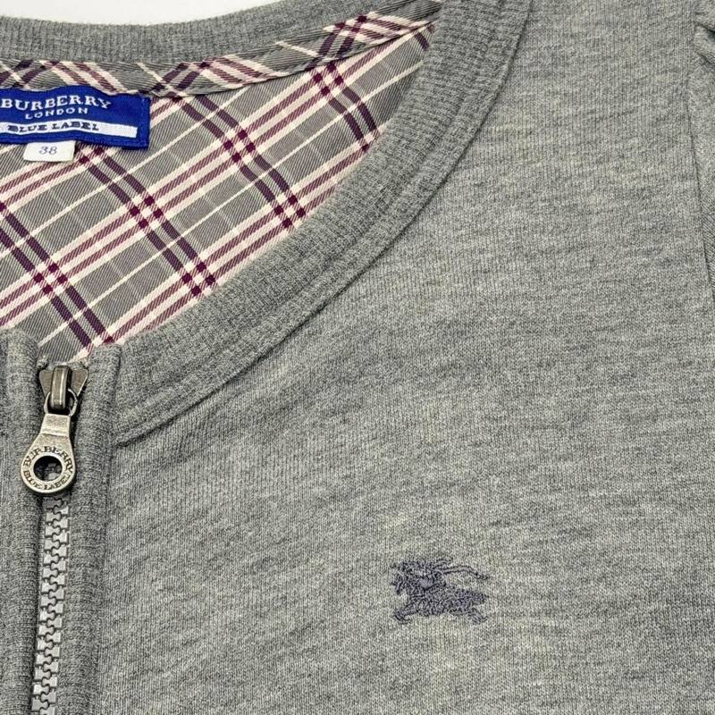 BURBERRY 藍標 灰色戰馬拉鏈棉毛短袖外套-3