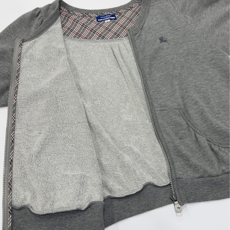 BURBERRY 藍標 灰色戰馬拉鏈棉毛短袖外套-6