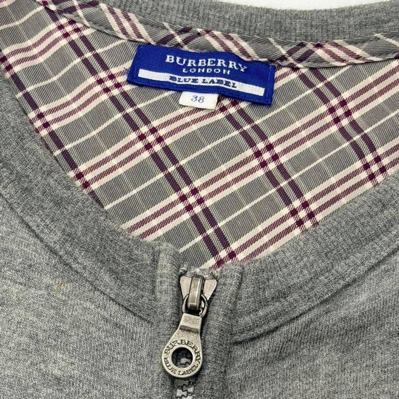 BURBERRY 藍標 灰色戰馬拉鏈棉毛短袖外套-7