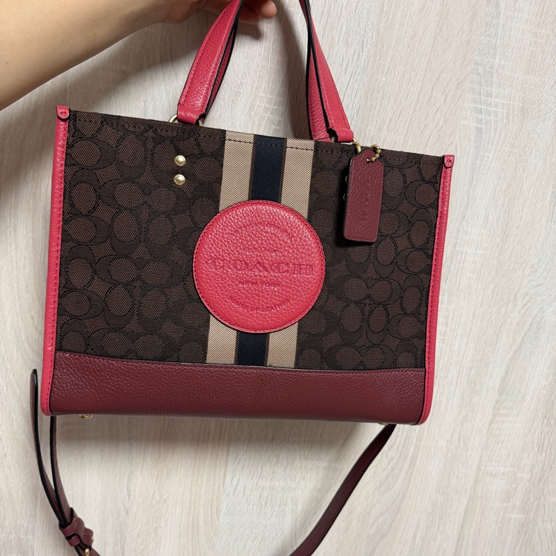 COACH老花桃色拼接提袋 /側背包 /手提包-1