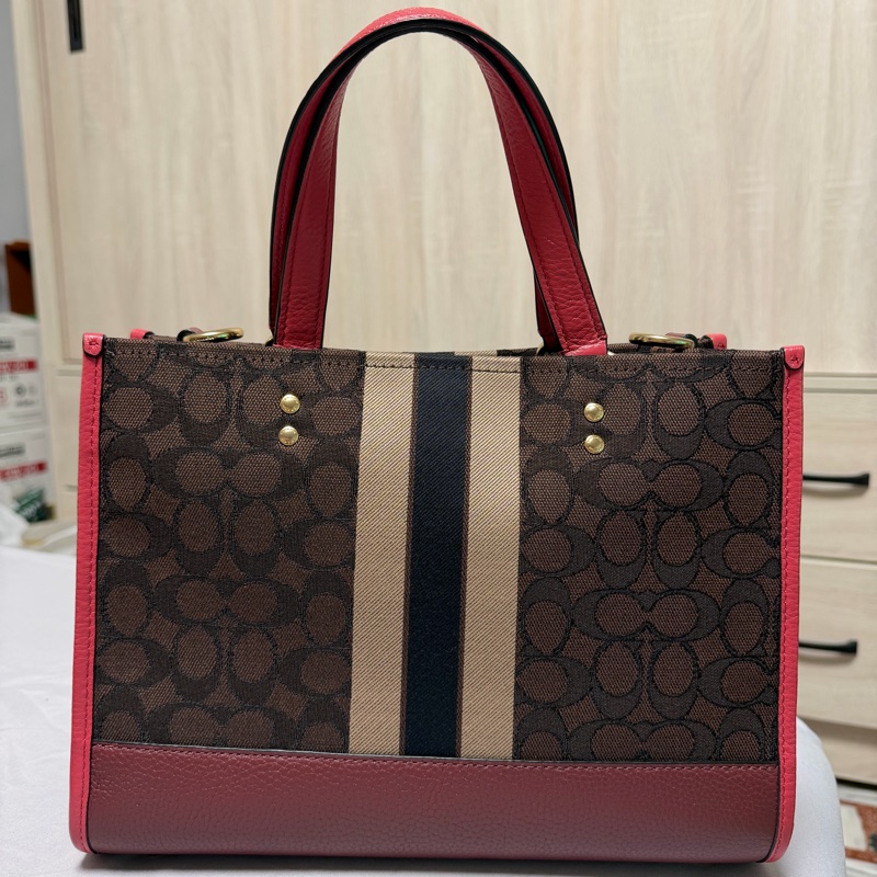 COACH老花桃色拼接提袋 /側背包 /手提包-4