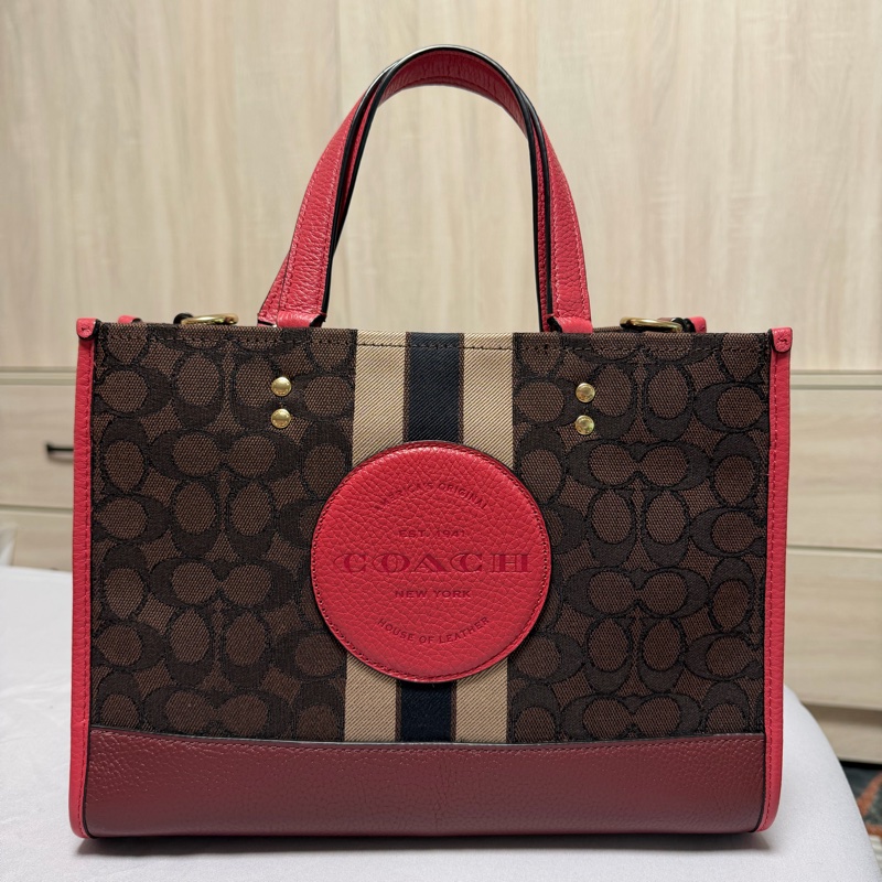 COACH老花桃色拼接提袋 /側背包 /手提包-5