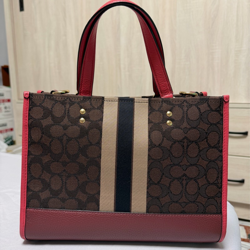 COACH老花桃色拼接提袋 /側背包 /手提包-6