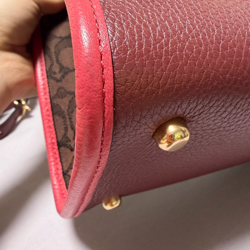 COACH老花桃色拼接提袋 /側背包 /手提包-9