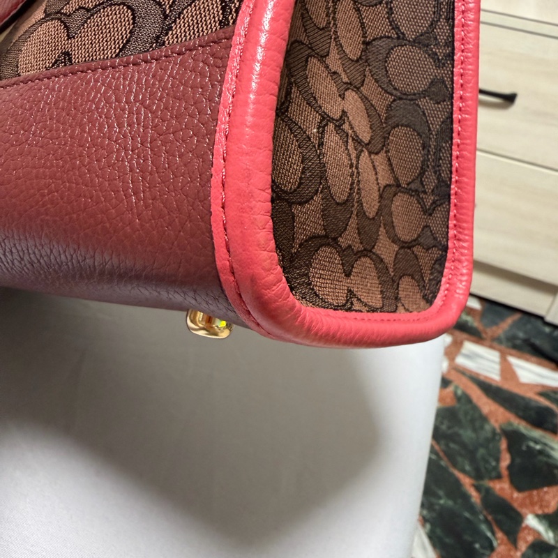 COACH老花桃色拼接提袋 /側背包 /手提包-10