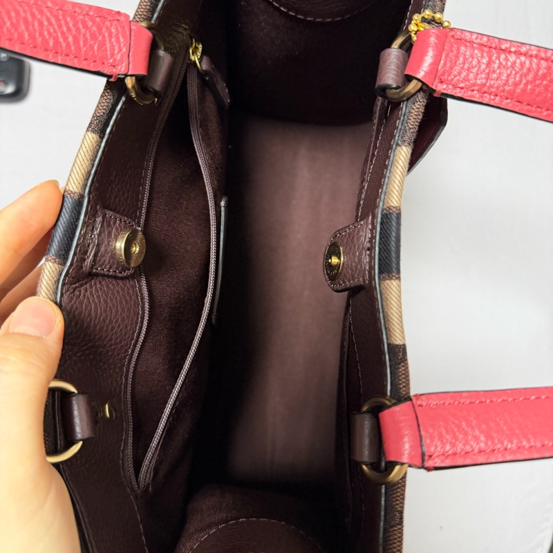 COACH老花桃色拼接提袋 /側背包 /手提包-12