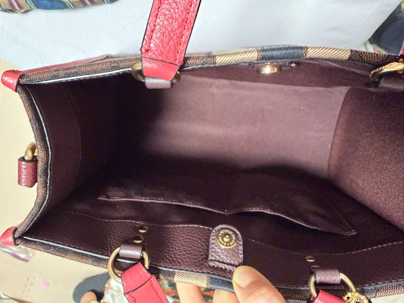 COACH老花桃色拼接提袋 /側背包 /手提包-13