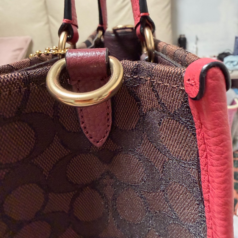 COACH老花桃色拼接提袋 /側背包 /手提包-14