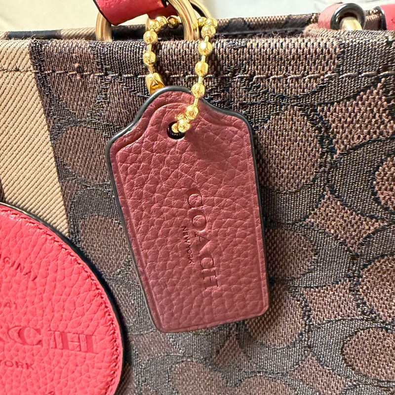 COACH老花桃色拼接提袋 /側背包 /手提包-16