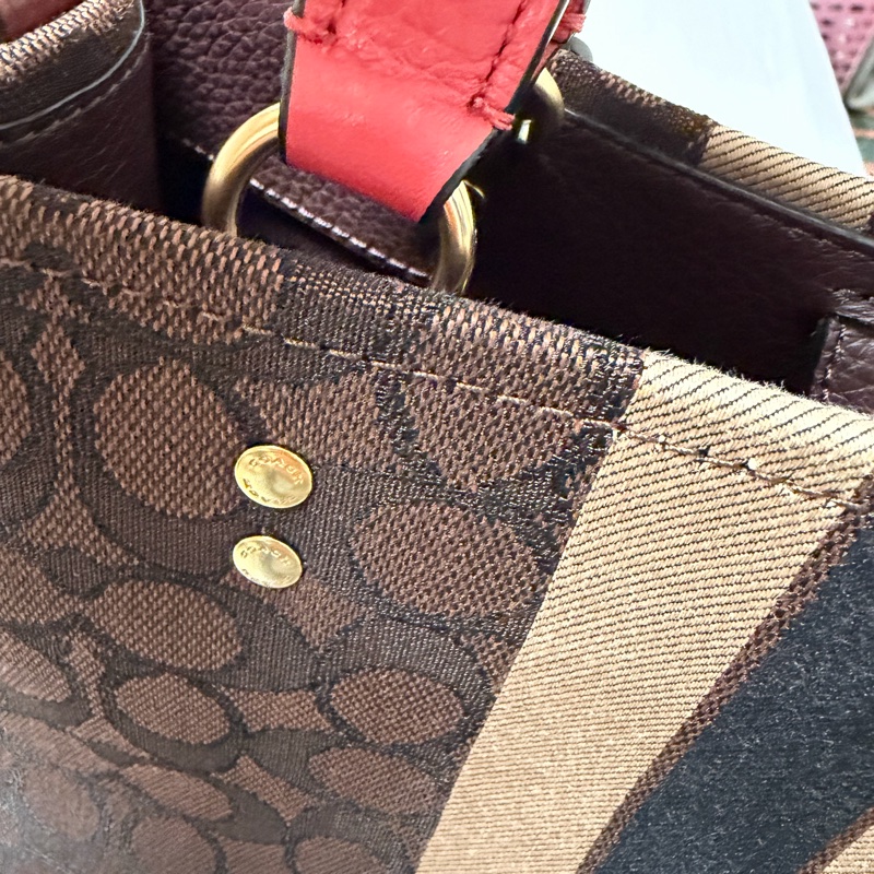 COACH老花桃色拼接提袋 /側背包 /手提包-17