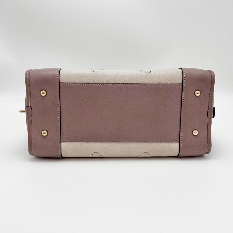 LOEWE 藕粉色拼米白色金扣 三葉草限定手提包29*16*13 98新配件鎖鑰匙塵袋卡冊-4