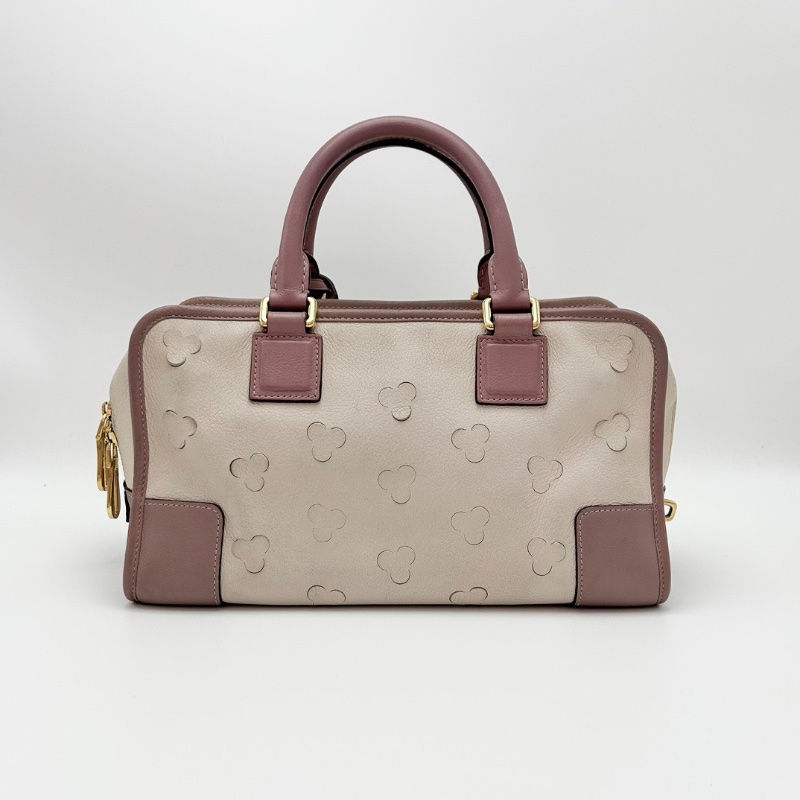 LOEWE 藕粉色拼米白色金扣 三葉草限定手提包29*16*13 98新配件鎖鑰匙塵袋卡冊-6