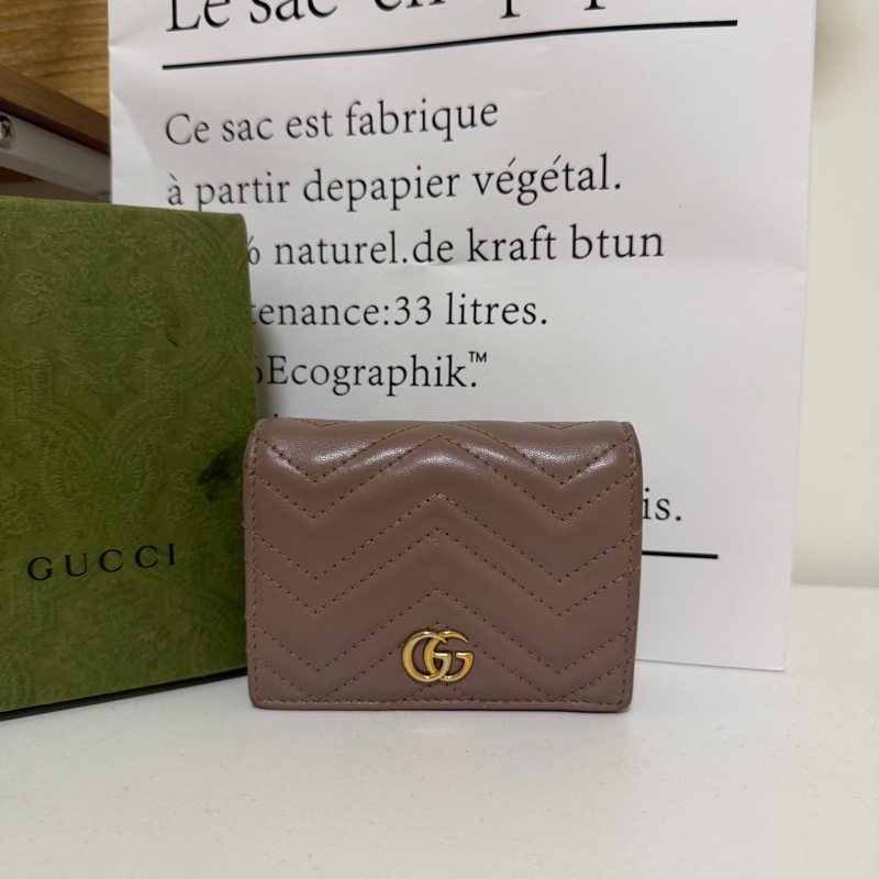 GUCCI 466492 Marmont 藕色雙G零錢袋短夾-0