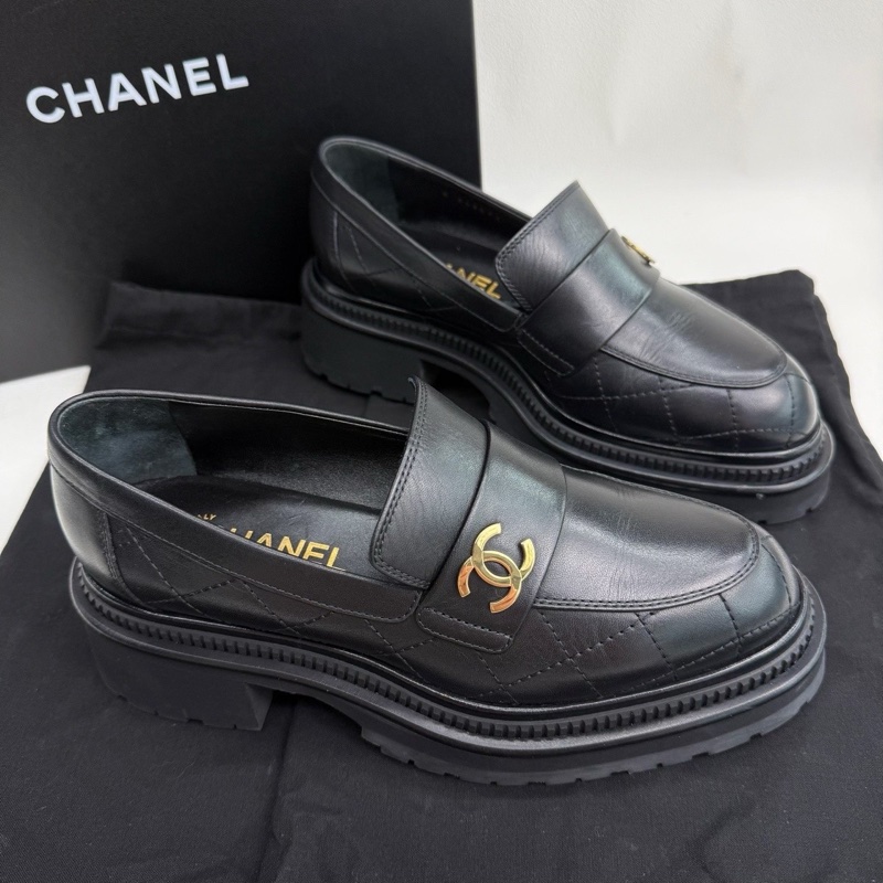 CHANEL香奈兒 高級手工坊 雙C菱格紋 雙C厚底樂福鞋 黑色 37碼-3