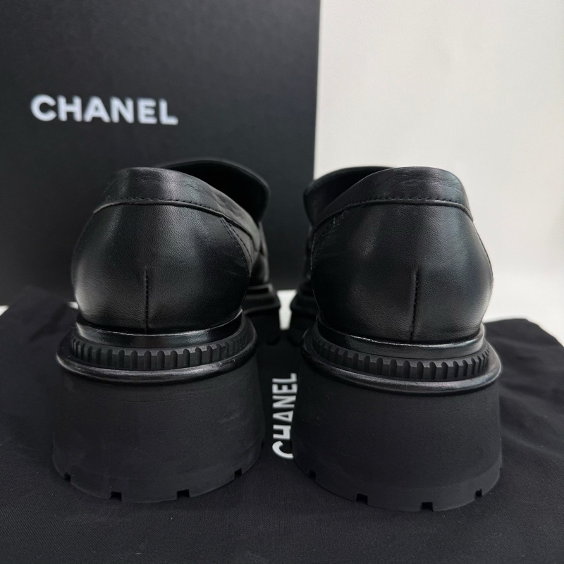 CHANEL香奈兒 高級手工坊 雙C菱格紋 雙C厚底樂福鞋 黑色 37碼-5