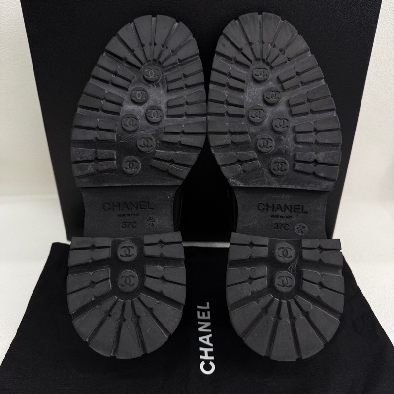 CHANEL香奈兒 高級手工坊 雙C菱格紋 雙C厚底樂福鞋 黑色 37碼-7