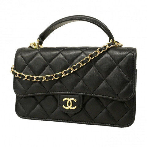 香奈兒絎縫鏈條單肩手提包，羊皮，黑色/香檳色，女士兩用包