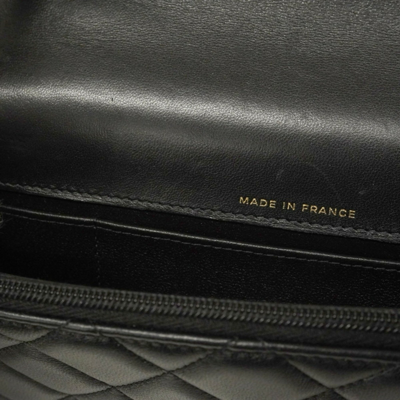 香奈兒絎縫鏈條單肩手提包,羊皮,黑色/香檳色,女士兩用包-8