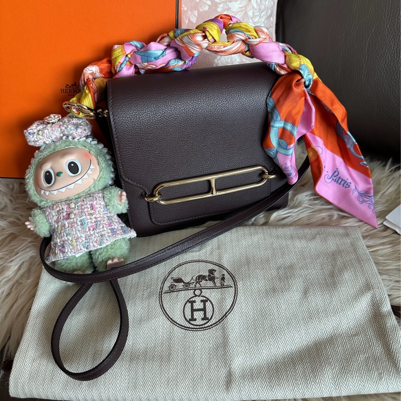 愛馬仕包 豬鼻包 側背包 斜背包 斜挎包 酒紅色玫瑰金扣  有專櫃收據副本 hermes roulis mini bag /crossbody bag rouge sellier evercolor rose gold hardware-6