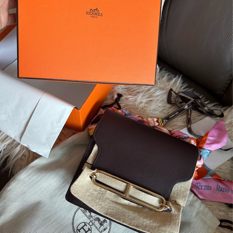 愛馬仕包 豬鼻包 側背包 斜背包 斜挎包 酒紅色玫瑰金扣  有專櫃收據副本 hermes roulis mini bag /crossbody bag rouge sellier evercolor rose gold hardware-7