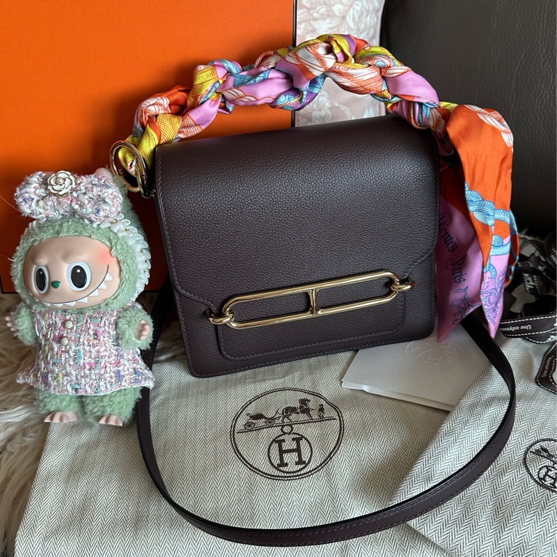 愛馬仕包 豬鼻包 側背包 斜背包 斜挎包 酒紅色玫瑰金扣  有專櫃收據副本 hermes roulis mini bag /crossbody bag rouge sellier evercolor rose gold hardware-8