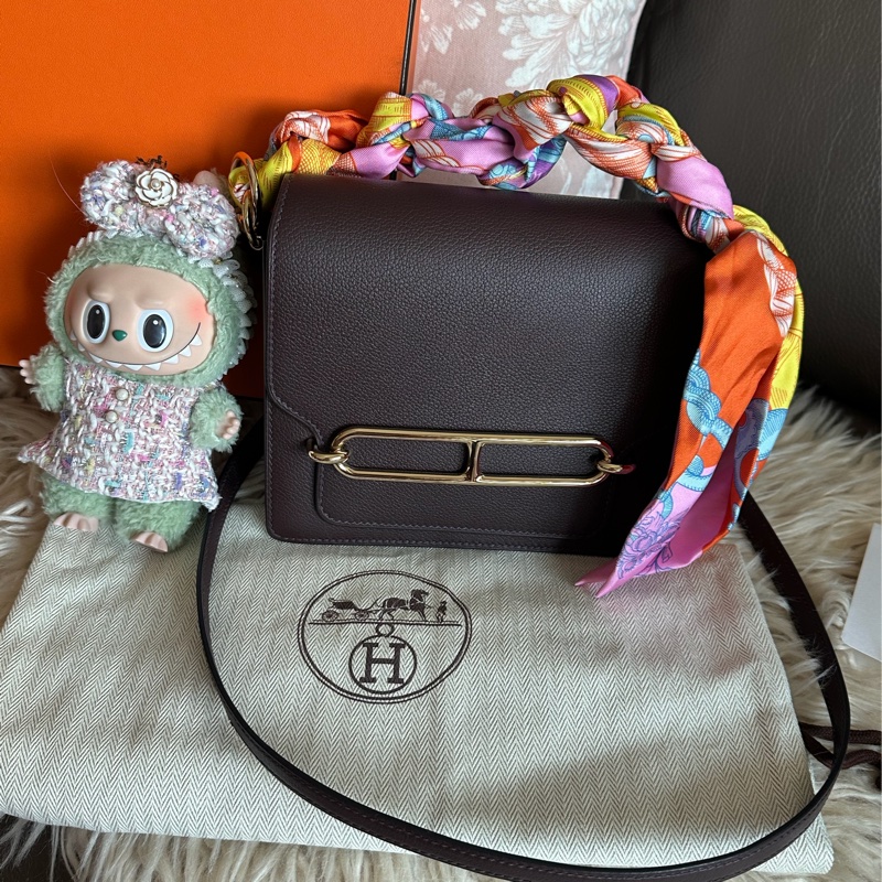 愛馬仕包 豬鼻包 側背包 斜背包 斜挎包 酒紅色玫瑰金扣  有專櫃收據副本 hermes roulis mini bag /crossbody bag rouge sellier evercolor rose gold hardware-9