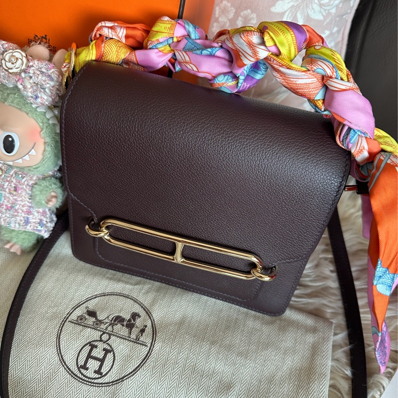 愛馬仕包 豬鼻包 側背包 斜背包 斜挎包 酒紅色玫瑰金扣  有專櫃收據副本 hermes roulis mini bag /crossbody bag rouge sellier evercolor rose gold hardware-10