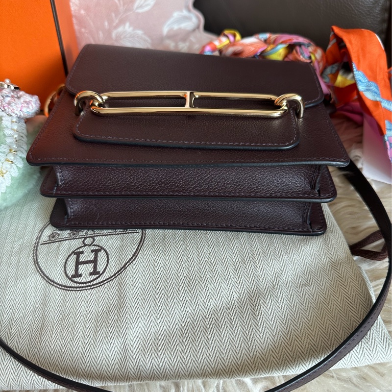 愛馬仕包 豬鼻包 側背包 斜背包 斜挎包 酒紅色玫瑰金扣  有專櫃收據副本 hermes roulis mini bag /crossbody bag rouge sellier evercolor rose gold hardware-12