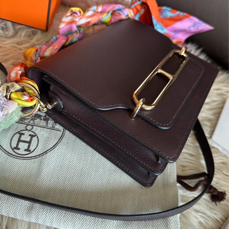 愛馬仕包 豬鼻包 側背包 斜背包 斜挎包 酒紅色玫瑰金扣  有專櫃收據副本 hermes roulis mini bag /crossbody bag rouge sellier evercolor rose gold hardware-14