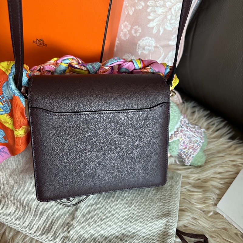 愛馬仕包 豬鼻包 側背包 斜背包 斜挎包 酒紅色玫瑰金扣  有專櫃收據副本 hermes roulis mini bag /crossbody bag rouge sellier evercolor rose gold hardware-16