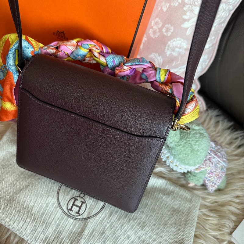 愛馬仕包 豬鼻包 側背包 斜背包 斜挎包 酒紅色玫瑰金扣  有專櫃收據副本 hermes roulis mini bag /crossbody bag rouge sellier evercolor rose gold hardware-17