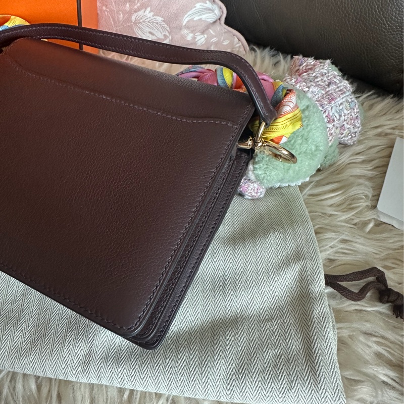 愛馬仕包 豬鼻包 側背包 斜背包 斜挎包 酒紅色玫瑰金扣  有專櫃收據副本 hermes roulis mini bag /crossbody bag rouge sellier evercolor rose gold hardware-18