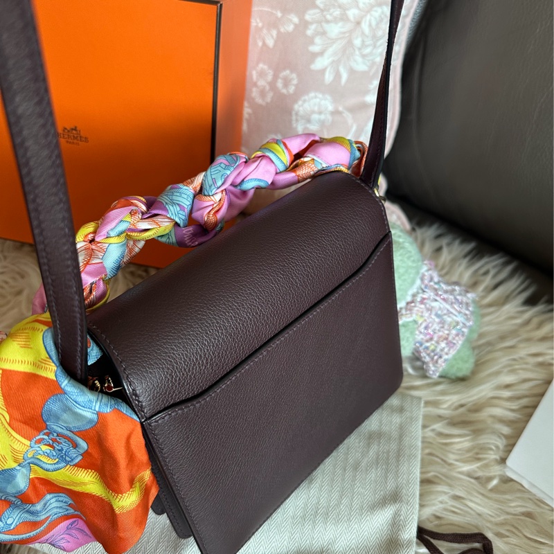 愛馬仕包 豬鼻包 側背包 斜背包 斜挎包 酒紅色玫瑰金扣  有專櫃收據副本 hermes roulis mini bag /crossbody bag rouge sellier evercolor rose gold hardware-20