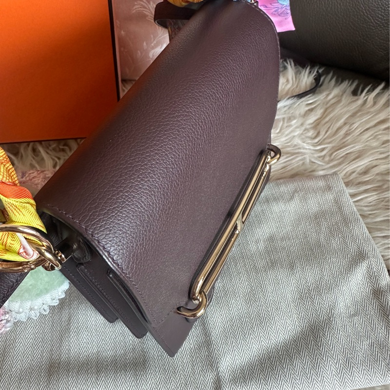 愛馬仕包 豬鼻包 側背包 斜背包 斜挎包 酒紅色玫瑰金扣  有專櫃收據副本 hermes roulis mini bag /crossbody bag rouge sellier evercolor rose gold hardware-22