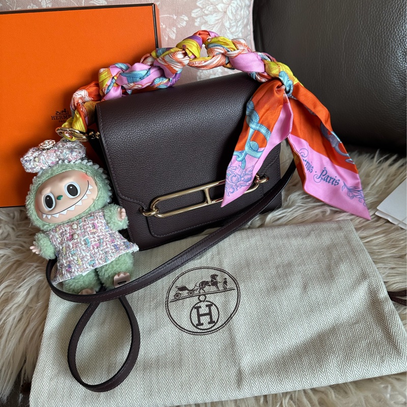 愛馬仕包 豬鼻包 側背包 斜背包 斜挎包 酒紅色玫瑰金扣  有專櫃收據副本 hermes roulis mini bag /crossbody bag rouge sellier evercolor rose gold hardware-25