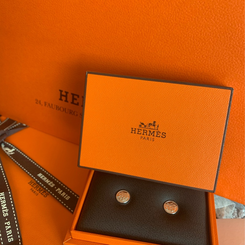 愛馬仕 耳環 純銀耳環 Ex-Libris hermes earrings 有愛馬仕專櫃收據副本-0