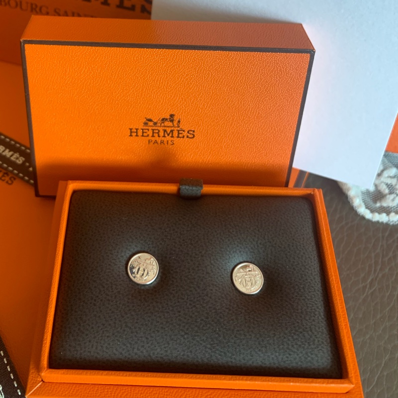 愛馬仕 耳環 純銀耳環 Ex-Libris hermes earrings 有愛馬仕專櫃收據副本-1