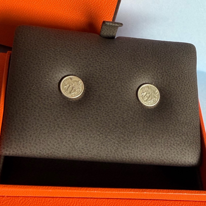 愛馬仕 耳環 純銀耳環 Ex-Libris hermes earrings 有愛馬仕專櫃收據副本-11